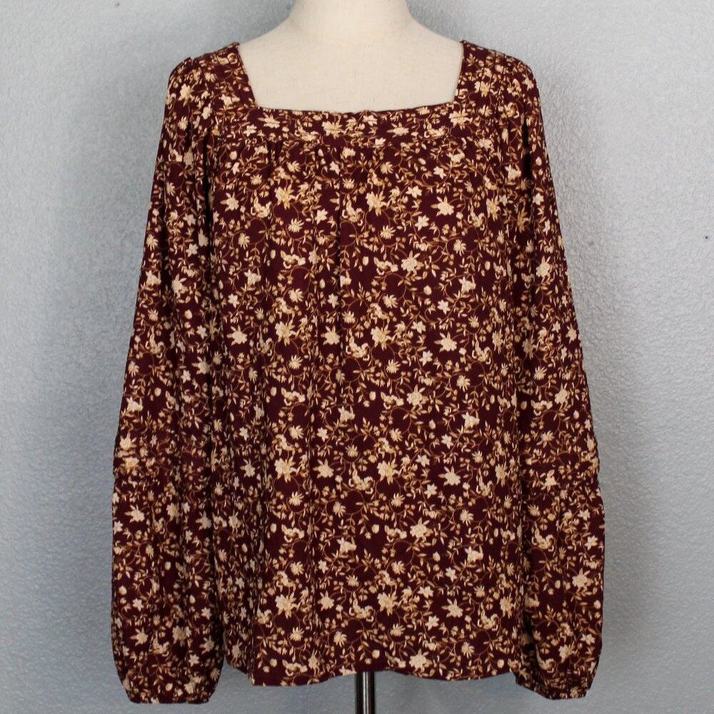 𝅺LC LAUREN CONRAD Mahogany and Tan Floral Blouse Size M
